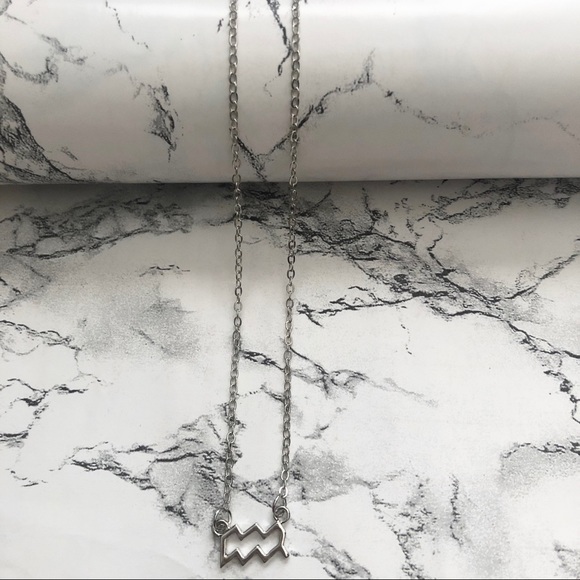 Aquarius Horoscope Sign Pendant Necklace Silver - Picture 3 of 8